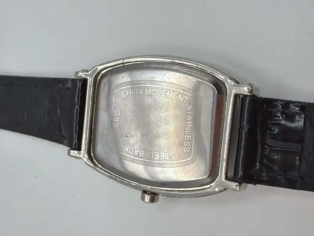 SKC Tonneau Case Quartz Women's Watch with Black Leather Strap